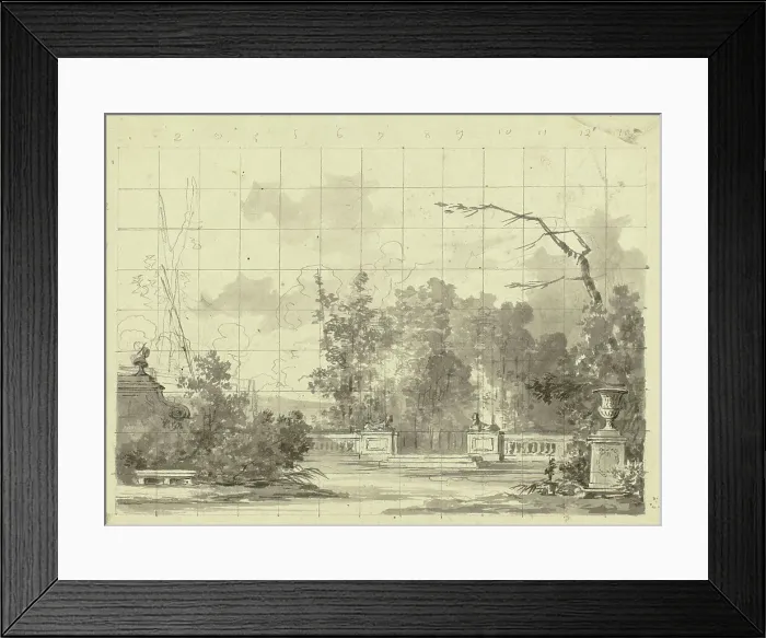 Framed Print : View of the Park at Versailles: Balustrade with Two Sphinxes Urn, n.d. Creator: Pierre Antoine Mongin Framed Print : View of the Park at Versailles: Balustrade with Two Sphinxes Urn, n.d. Creator: Pierre Antoine Mongin