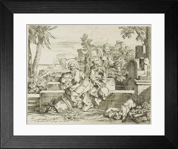 Framed Print : Rest on the Flight into Egypt, n.d. Creator: Sébastien Bourdon Framed Print : Rest on the Flight into Egypt, n.d. Creator: Sébastien Bourdon