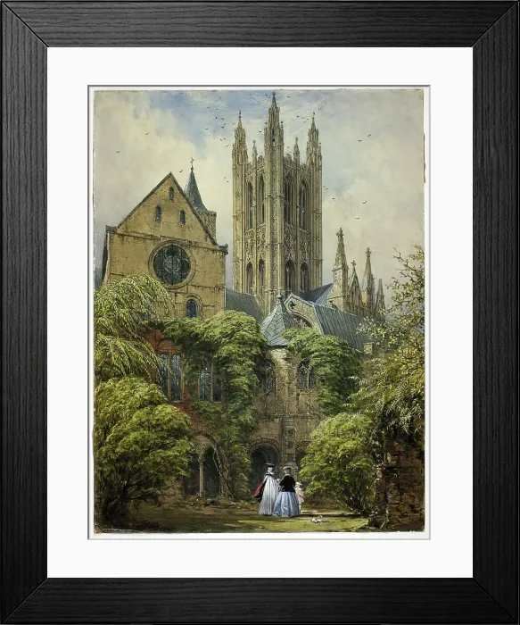 Framed Print : Professor, Woman, Child and Dog in Cathedral Close, 1860 / 65. Creator: Joseph Nash Framed Print : Professor, Woman, Child and Dog in Cathedral Close, 1860 / 65. Creator: Joseph Nash