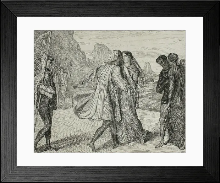 Framed Print : O My Fair Warrior!, plate five from Othello, 1844. Creator: Theodore Chasseriau