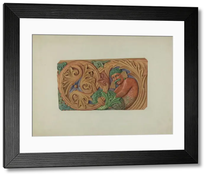 Framed Print : Ornamental Woodcarving - Stern Board?, c. 1940. Creator: Laura Bilodeau Framed Print : Ornamental Woodcarving - Stern Board?, c. 1940. Creator: Laura Bilodeau
