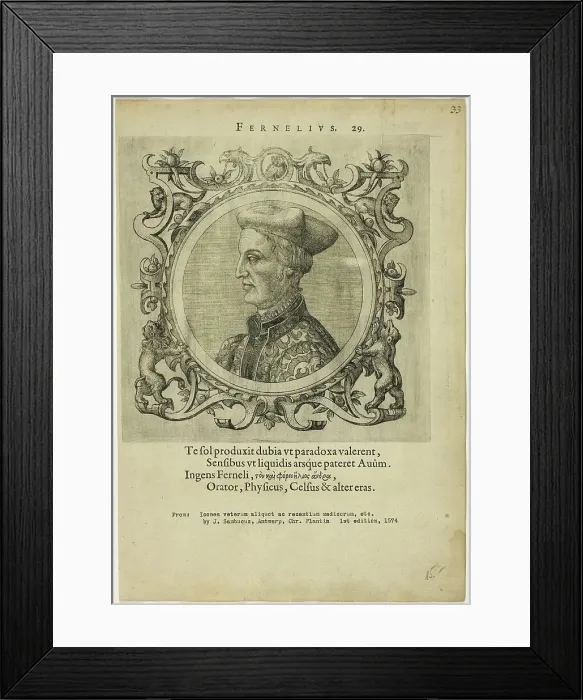 Framed Print : Portrait of Fernelius, published 1574. Creators: Unknown, Johannes Sambucus Framed Print : Portrait of Fernelius, published 1574. Creators: Unknown, Johannes Sambucus