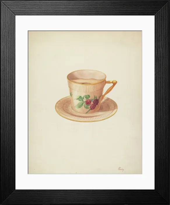 Framed Print : Moustache Cup and Saucer, c. 1940. Creator: Hal Blakeley Framed Print : Moustache Cup and Saucer, c. 1940. Creator: Hal Blakeley