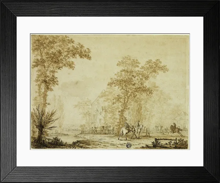 Framed Print : Soldiers Exercising Horses Near River, 1785. Creator: Jacques François Joseph Swebach-Desfontaines Framed Print : Soldiers Exercising Horses Near River, 1785. Creator: Jacques François Joseph Swebach-Desfontaines