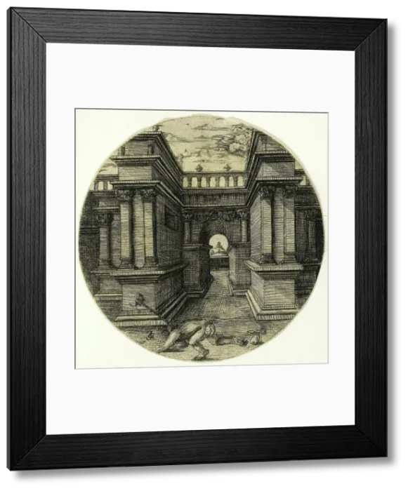 Framed Print : The Ape Tied in a Courtyard, 1520 / 30. Creator: Jean de Gourmont Framed Print : The Ape Tied in a Courtyard, 1520 / 30. Creator: Jean de Gourmont
