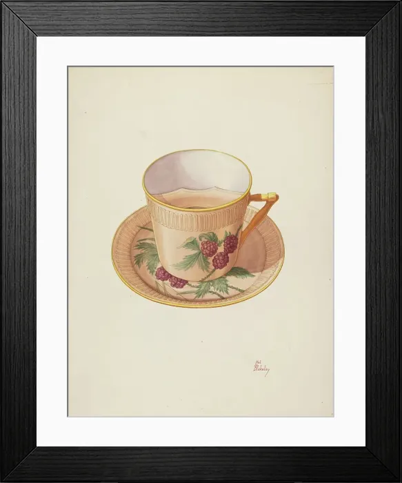 Framed Print : Moustache Cup and Saucer, c. 1940. Creator: Hal Blakeley Framed Print : Moustache Cup and Saucer, c. 1940. Creator: Hal Blakeley