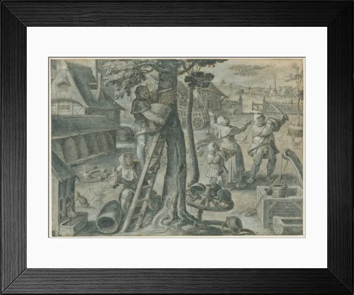 Framed Print : The Capture of a Swarm of Bees in a Farmyard, 1578 / 1605. Creator: Joannes Stradanus Framed Print : The Capture of a Swarm of Bees in a Farmyard, 1578 / 1605. Creator: Joannes Stradanus