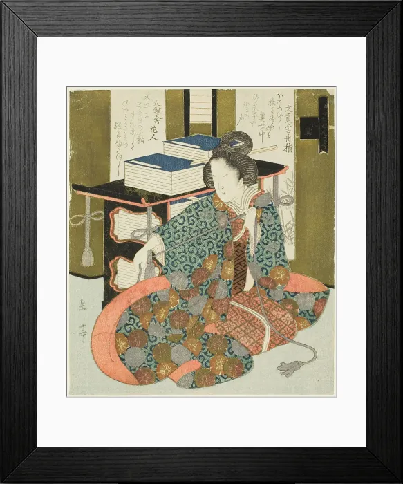 Framed Print : A Woman Pulling the Cord of a Wheeled Book Case, from the series A Set of Seven... c. 1825. Creator: Gakutei. A Woman Pulling the Cord of a Wheeled Book Case, from the series A Set of Seven... c. 1825. Creator: Gakutei Framed Print : A Woman Pulling the Cord of a Wheeled Book Case, from the series A Set of Seven... c. 1825. Creator: Gakutei. A Woman Pulling the Cord of a Wheeled Book Case, from the series A Set of Seven... c. 1825. Creator: Gakutei