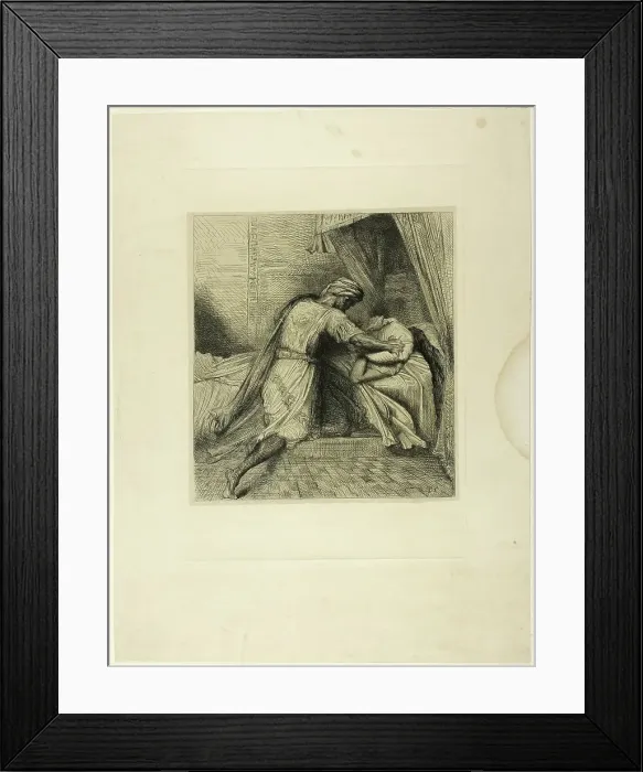 Framed Print : He Smothers Her, plate thirteen from Othello, 1844. Creator: Theodore Chasseriau