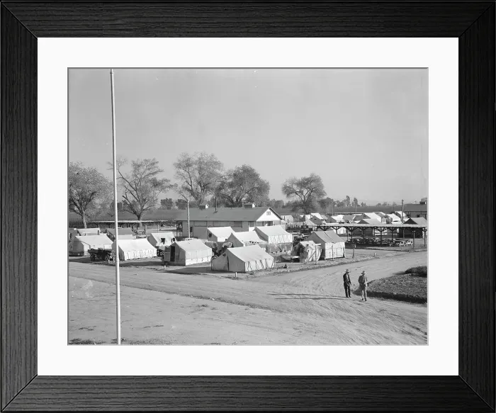 Framed Print : View of Kern migrant camp showing one of three sanitary units, California, 1936. Creator: Dorothea Lange Framed Print : View of Kern migrant camp showing one of three sanitary units, California, 1936. Creator: Dorothea Lange