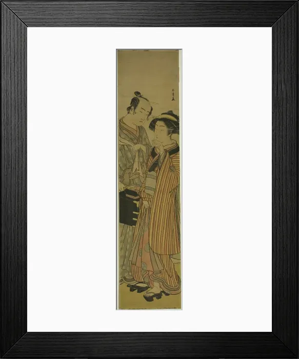 Framed Print : The Actors Segawa Kikunojo III as Okoma (right), and Arashi Sangoro III as the Hairdres... c. 1776. Creator: Shunsho Framed Print : The Actors Segawa Kikunojo III as Okoma (right), and Arashi Sangoro III as the Hairdres... c. 1776. Creator: Shunsho