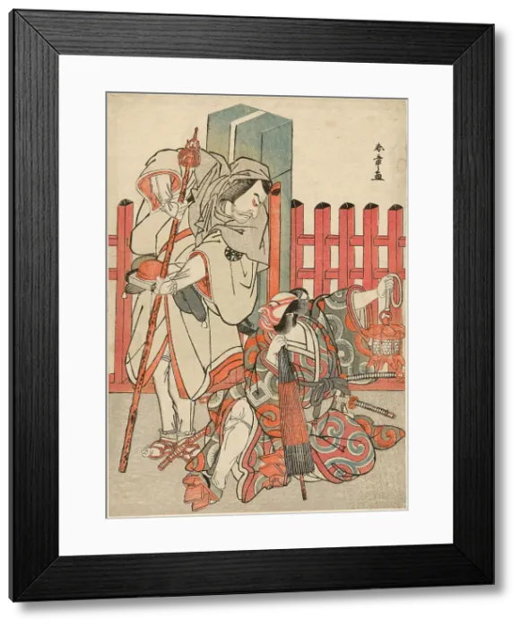 Framed Print : The Actors Nakamura Nakazo I as Chinzei Hachiro Tametomo Disguised as a Pilgrim (left)... c. 1780. Creator: Shunsho Framed Print : The Actors Nakamura Nakazo I as Chinzei Hachiro Tametomo Disguised as a Pilgrim (left)... c. 1780. Creator: Shunsho