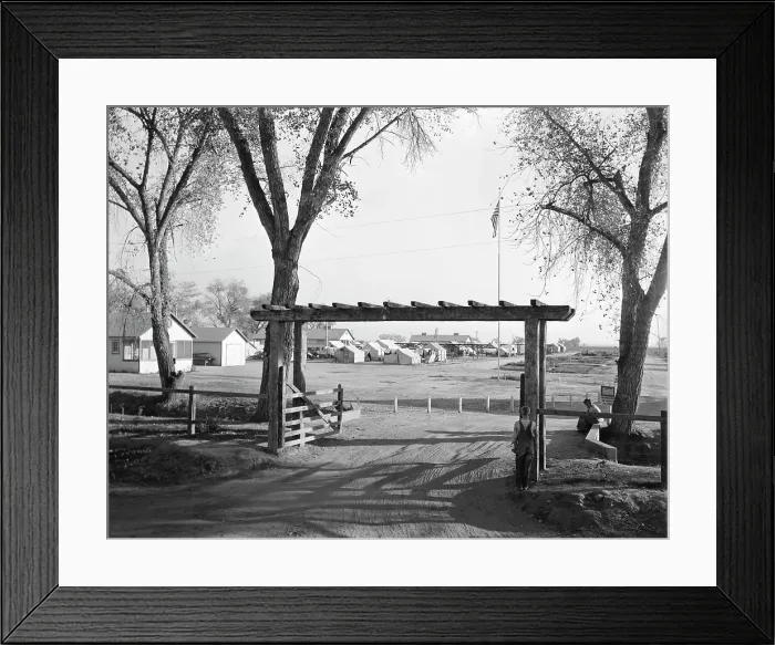 Framed Print : Entrance and view of Kern migrant camp, California, 1936. Creator: Dorothea Lange Framed Print : Entrance and view of Kern migrant camp, California, 1936. Creator: Dorothea Lange