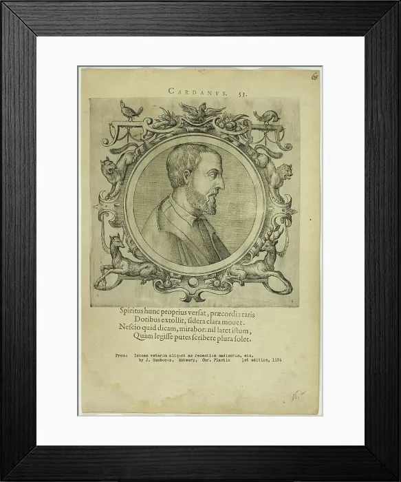 Framed Print : Portrait of Cardanus, published 1574. Creators: Unknown, Johannes Sambucus Framed Print : Portrait of Cardanus, published 1574. Creators: Unknown, Johannes Sambucus