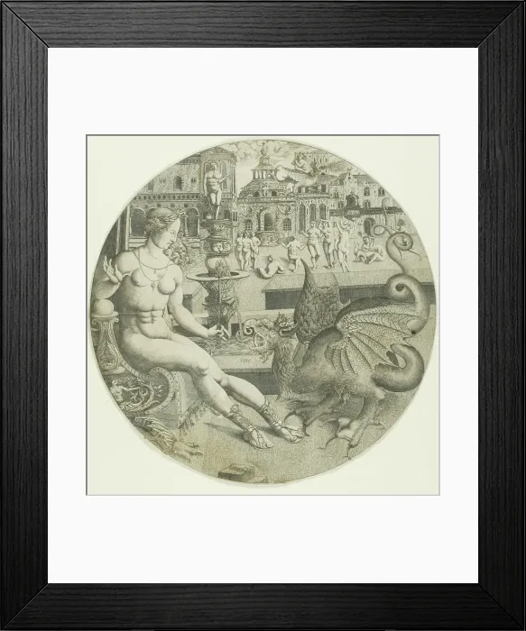 Framed Print : The Naked Woman and the Dragon, 1553. Creator: Allaert Claesz Framed Print : The Naked Woman and the Dragon, 1553. Creator: Allaert Claesz