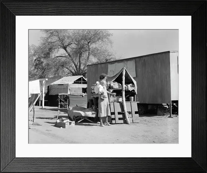 Framed Print : Tubercular mother from Oklahoma now living in the Kern migrant camp (resettlement), CA, 1936. Creator: Dorothea Lange Framed Print : Tubercular mother from Oklahoma now living in the Kern migrant camp (resettlement), CA, 1936. Creator: Dorothea Lange