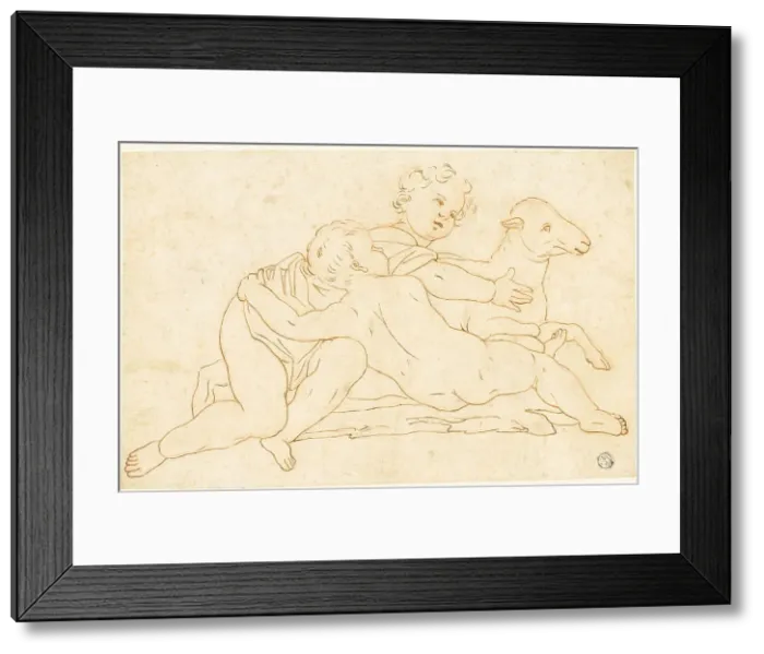 Framed Print : Two Putti with Lamb, n.d. Creator: School of Leonardo da Vinci Italian, 1452-1519 Framed Print : Two Putti with Lamb, n.d. Creator: School of Leonardo da Vinci Italian, 1452-1519