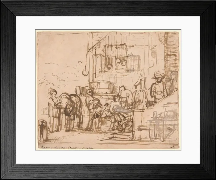 Framed Print : The Good Samaritan Arriving at the Inn, c.1660. Creator: Constantijn van Renesse Framed Print : The Good Samaritan Arriving at the Inn, c.1660. Creator: Constantijn van Renesse