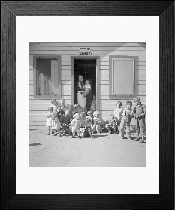 Framed Print : While the mothers are working in the fields, the preschool children... Kern migrant camp, 1936. Creator: Dorothea Lange Framed Print : While the mothers are working in the fields, the preschool children... Kern migrant camp, 1936. Creator: Dorothea Lange