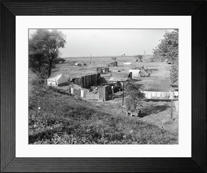 Framed Print : Migrant camp on the outskirts of Sacramento, California on the American River, 1936. Creator: Dorothea Lange Framed Print : Migrant camp on the outskirts of Sacramento, California on the American River, 1936. Creator: Dorothea Lange