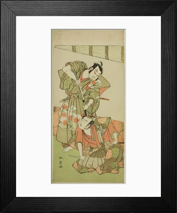 Framed Print : The Actors Ichikawa Yaozo II as Konoshita Hyokichi (?) (right), and Sakata Hangoro II... c. 1775. Creator: Shunsho Framed Print : The Actors Ichikawa Yaozo II as Konoshita Hyokichi (?) (right), and Sakata Hangoro II... c. 1775. Creator: Shunsho