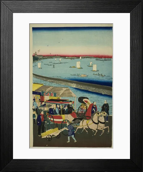 Framed Print : Picture of the Steam Engine Railway in Yatsuyama, Tokyo (Tokyo Yatsuyama shita... c. 1871. Creator: Utagawa Hiroshige II) Framed Print : Picture of the Steam Engine Railway in Yatsuyama, Tokyo (Tokyo Yatsuyama shita... c. 1871. Creator: Utagawa Hiroshige II)