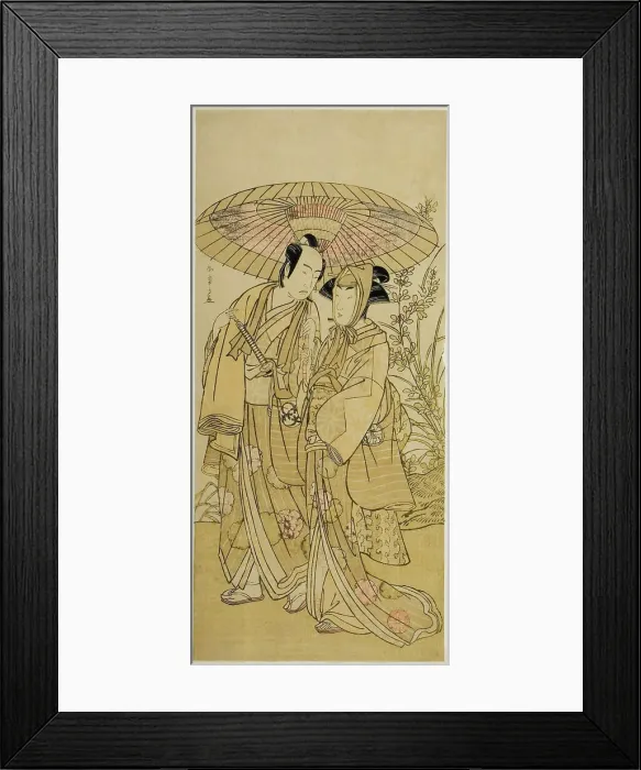 Framed Print : The Actors Segawa Kikunojo III (right) as Ochiyo, and Bando Mitsugoro I (left) as the... c. 1781. Creator: Shunsho Framed Print : The Actors Segawa Kikunojo III (right) as Ochiyo, and Bando Mitsugoro I (left) as the... c. 1781. Creator: Shunsho