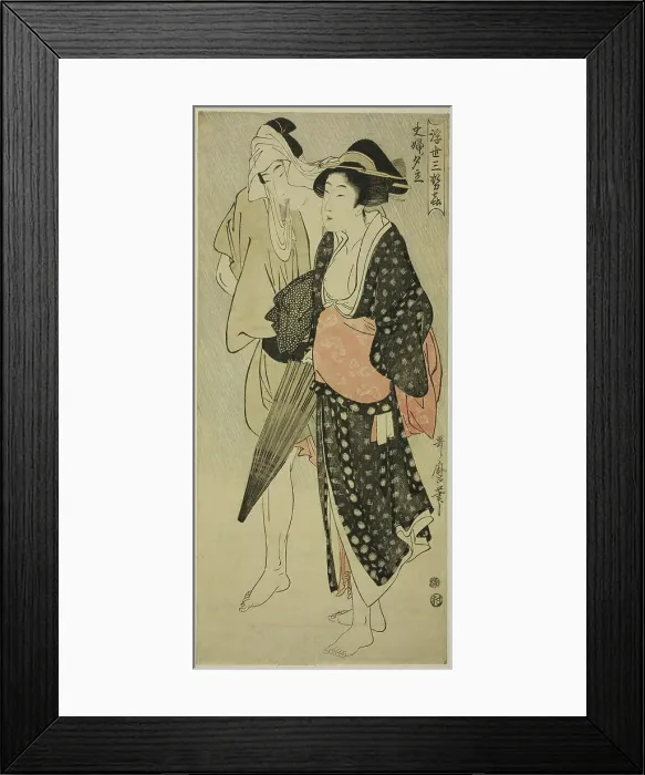 Framed Print : Husband and Wife Caught in an Evening Shower (Fufu no Yudachi), from the series Three... c. 1800. Creator: Kitagawa Utamaro. Husband and Wife Caught in an Evening Shower (Fufu no Yudachi), from the series Three... c. 1800 Framed Print : Husband and Wife Caught in an Evening Shower (Fufu no Yudachi), from the series Three... c. 1800. Creator: Kitagawa Utamaro. Husband and Wife Caught in an Evening Shower (Fufu no Yudachi), from the series Three... c. 1800