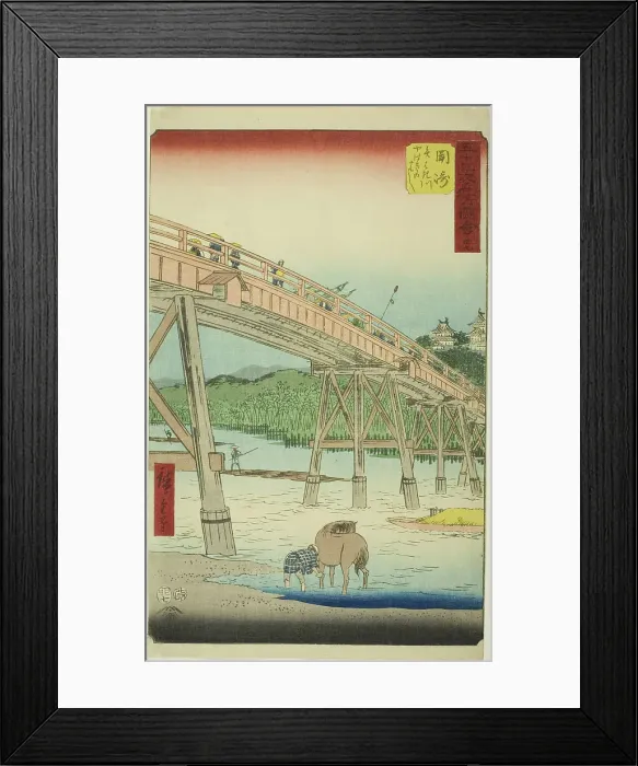 Framed Print : Okazaki: Yahagi Bridge on the Yahagi River (Okazaki, Yahagigawa Yahagi no hashi), no. 39 f... 1855. Creator: Ando Hiroshige Framed Print : Okazaki: Yahagi Bridge on the Yahagi River (Okazaki, Yahagigawa Yahagi no hashi), no. 39 f... 1855. Creator: Ando Hiroshige