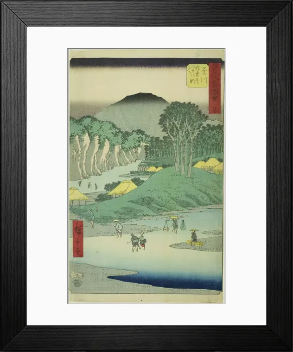 Framed Print : Kakegawa: Crossing the Forty-eight Rapids on the Akiba Road (Kakegawa, Akiba michi shijuha... 1855. Creator: Ando Hiroshige) Framed Print : Kakegawa: Crossing the Forty-eight Rapids on the Akiba Road (Kakegawa, Akiba michi shijuha... 1855. Creator: Ando Hiroshige)