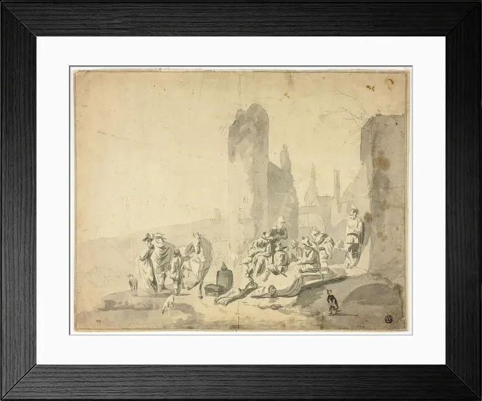 Framed Print : Harborside Scene with Various Figures, n.d. Creators: Hendrik Verschuring, Thomas Wyck, Nicolaes Berchem Framed Print : Harborside Scene with Various Figures, n.d. Creators: Hendrik Verschuring, Thomas Wyck, Nicolaes Berchem