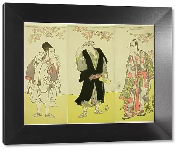 The Actors Sawamura Sojuro III as Kusunoki Tatewaki Masatsura (right), Onoe Matsusuke I... c. 1786. Creator: Shunsho
