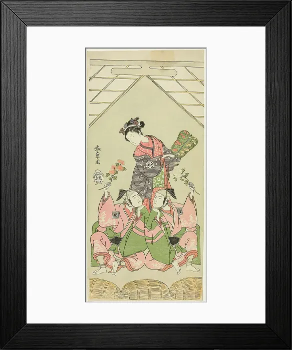 Framed Print : The Actors Segawa Kikunojo II as the Wet Nurse Reizei, Ichikawa Komazo I as Suruga no... c. 1768. Creator: Shunsho Framed Print : The Actors Segawa Kikunojo II as the Wet Nurse Reizei, Ichikawa Komazo I as Suruga no... c. 1768. Creator: Shunsho