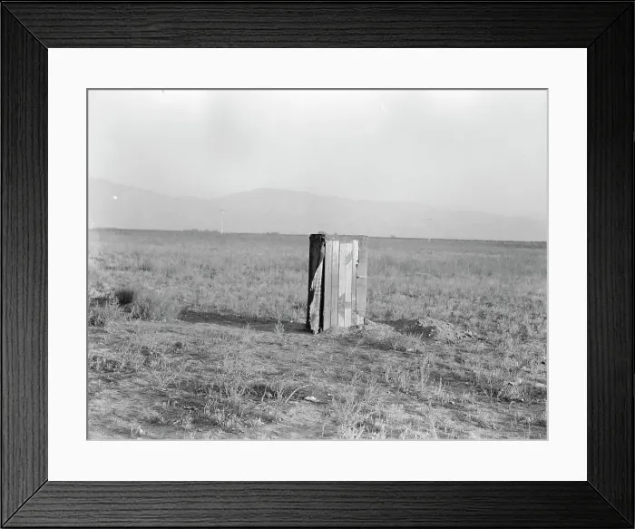 Framed Print : Sanitary facilities for migratory workers, Ditch bank camp, near Arvin, Kern County, CA, 1936. Creator: Dorothea Lange Framed Print : Sanitary facilities for migratory workers, Ditch bank camp, near Arvin, Kern County, CA, 1936. Creator: Dorothea Lange