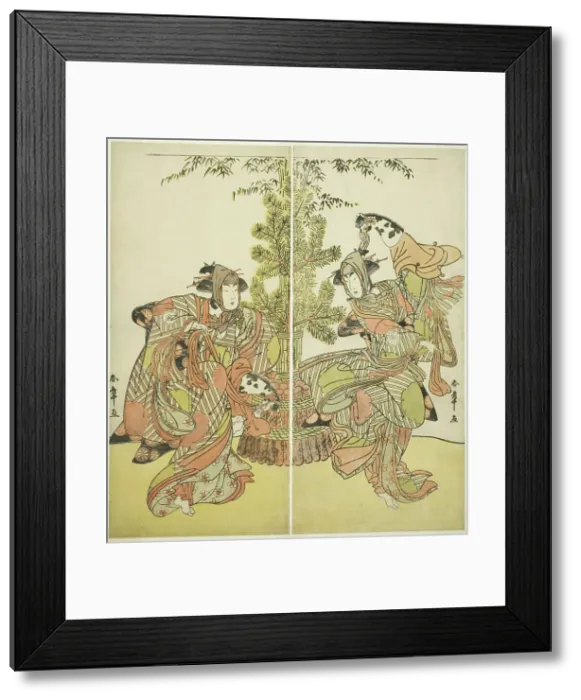Framed Print : The Actors Segawa Kikunojo III as Yasukata (right), and Iwai Hanshiro IV as Utou (left)... c. 1782. Creator: Shunsho Framed Print : The Actors Segawa Kikunojo III as Yasukata (right), and Iwai Hanshiro IV as Utou (left)... c. 1782. Creator: Shunsho