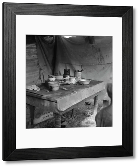 Framed Print : Food supply of migrant family, American River camp near Sacramento, California, 1936. Creator: Dorothea Lange Framed Print : Food supply of migrant family, American River camp near Sacramento, California, 1936. Creator: Dorothea Lange
