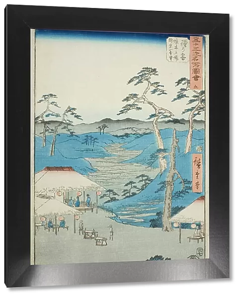 Hodogaya: Distant View of the Kamakura Mountains from the Rest House near the Boundary Tre... 1855. Creator: Ando Hiroshige