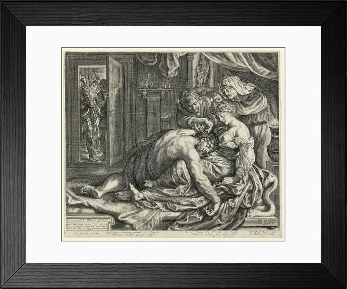 Framed Print : Samson and Delilah, c.1612. Creator: Jacob Matham Framed Print : Samson and Delilah, c.1612. Creator: Jacob Matham