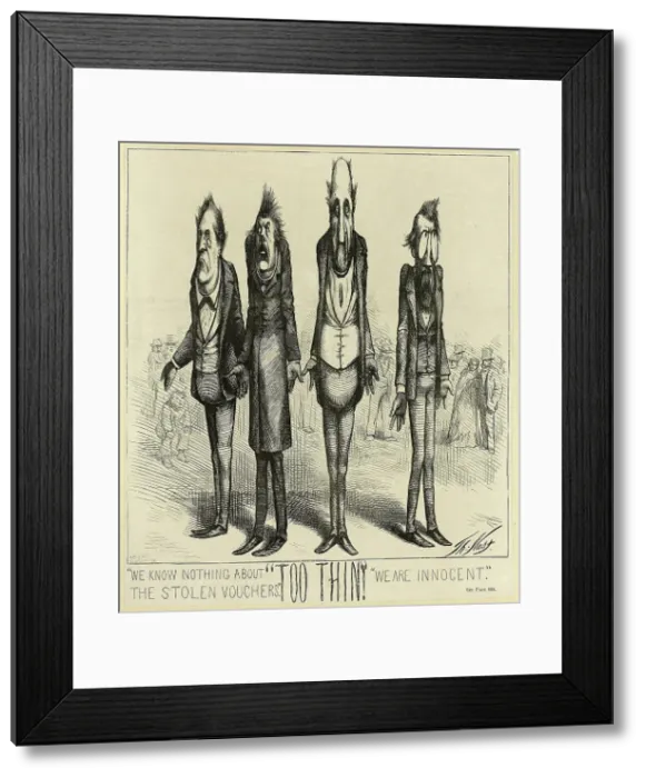 Framed Print : We Know Nothing about the Stolen Vouchers, 1871. Creator: Thomas Nast Framed Print : We Know Nothing about the Stolen Vouchers, 1871. Creator: Thomas Nast