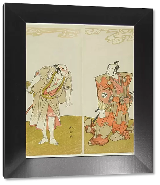 The Actors Bando Mitsugoro I as Hata no Kawakatsu (right), and Otani Hiroemon III as... c. 1773. Creator: Shunsho