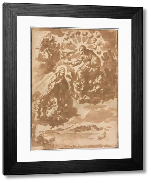 Framed Print : The Coronation of the Virgin and The Flight into Egypt, 1648 / 71. Creator: Jan de Bisschop Framed Print : The Coronation of the Virgin and The Flight into Egypt, 1648 / 71. Creator: Jan de Bisschop