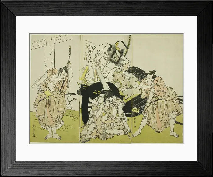 Framed Print : The Actors Nakajima Mihoemon II as Fujiwara no Shihei, Minister of the Left (center, in... c. 1776. Creator: Shunsho) Framed Print : The Actors Nakajima Mihoemon II as Fujiwara no Shihei, Minister of the Left (center, in... c. 1776. Creator: Shunsho)