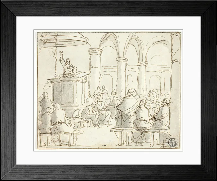Framed Print : Man Preaching to Congregation, n.d. Creator: Jan Luyken Framed Print : Man Preaching to Congregation, n.d. Creator: Jan Luyken