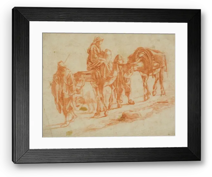 Framed Print : Travelers with Two Mules, n.d. Creator: Jan Miel Framed Print : Travelers with Two Mules, n.d. Creator: Jan Miel