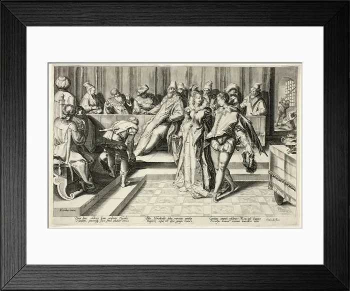 Framed Print : Salome Dancing Before Herod, c.1592. Creator: Jan Saenredam Framed Print : Salome Dancing Before Herod, c.1592. Creator: Jan Saenredam