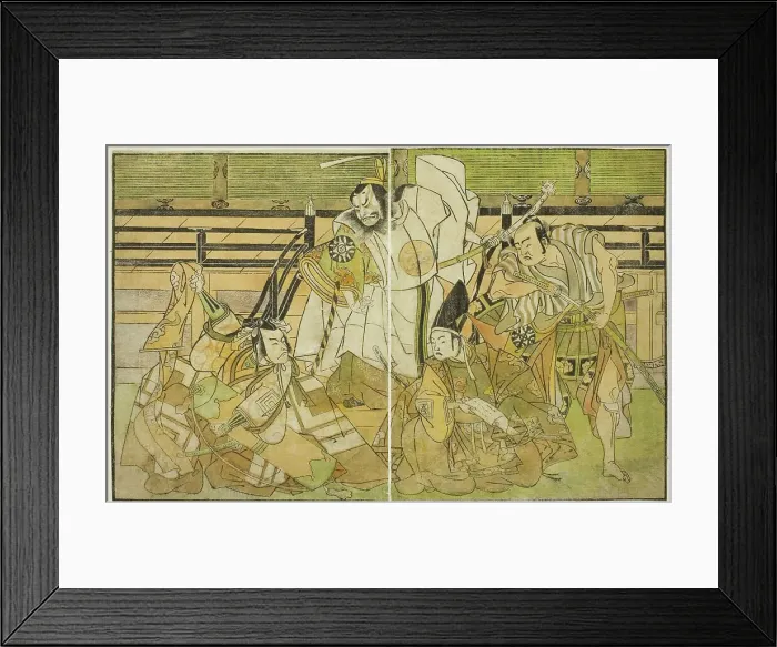 Framed Print : The Actors Nakamura Denkuro II as Seno-o Taro, Ichikawa Komazo II as Yorimasa, Nakamura... c. 1772. Creator: Shunsho Framed Print : The Actors Nakamura Denkuro II as Seno-o Taro, Ichikawa Komazo II as Yorimasa, Nakamura... c. 1772. Creator: Shunsho