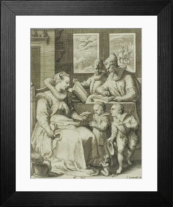 Framed Print : Morning, plate one from Four Times of Day, c.1595. Creator: Jan Saenredam Framed Print : Morning, plate one from Four Times of Day, c.1595. Creator: Jan Saenredam