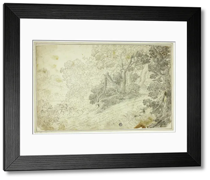 Framed Print : Wooded River Landscape with View of Castle, n.d. Creator: Unknown Framed Print : Wooded River Landscape with View of Castle, n.d. Creator: Unknown
