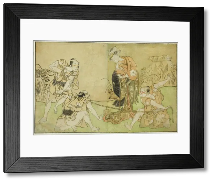 Framed Print : The Actors Bando Zenji I as Nagahashi Saburo, Iwai Hanshiro IV as Otatsu-gitsune, Nakam... c. 1772. Creator: Shunsho Framed Print : The Actors Bando Zenji I as Nagahashi Saburo, Iwai Hanshiro IV as Otatsu-gitsune, Nakam... c. 1772. Creator: Shunsho