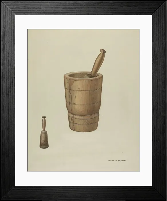 Framed Print : Mortar and Pestle, c. 1937. Creator: Wellington Blewett Framed Print : Mortar and Pestle, c. 1937. Creator: Wellington Blewett